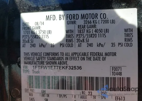 2014 Ford F-150 Fx4 из США, поврежденный, VIN 1FTFW1ET7EKF32536